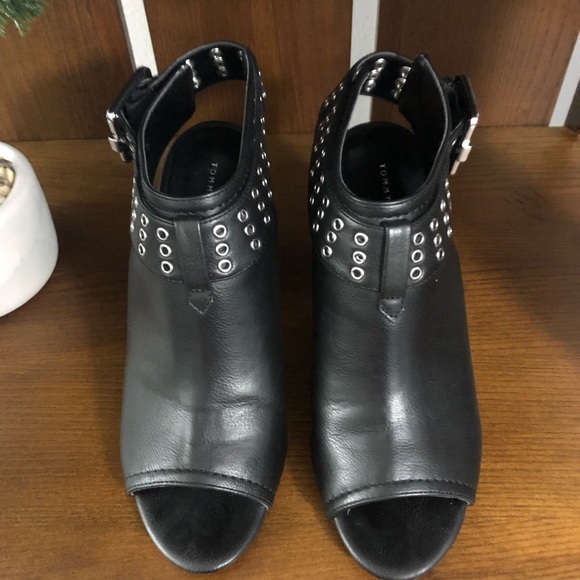 Tommy Hilfiger Slingback Peep Toe Bootie Chunky 3.5” Heel BLACK Size 7 - Picture 9 of 15